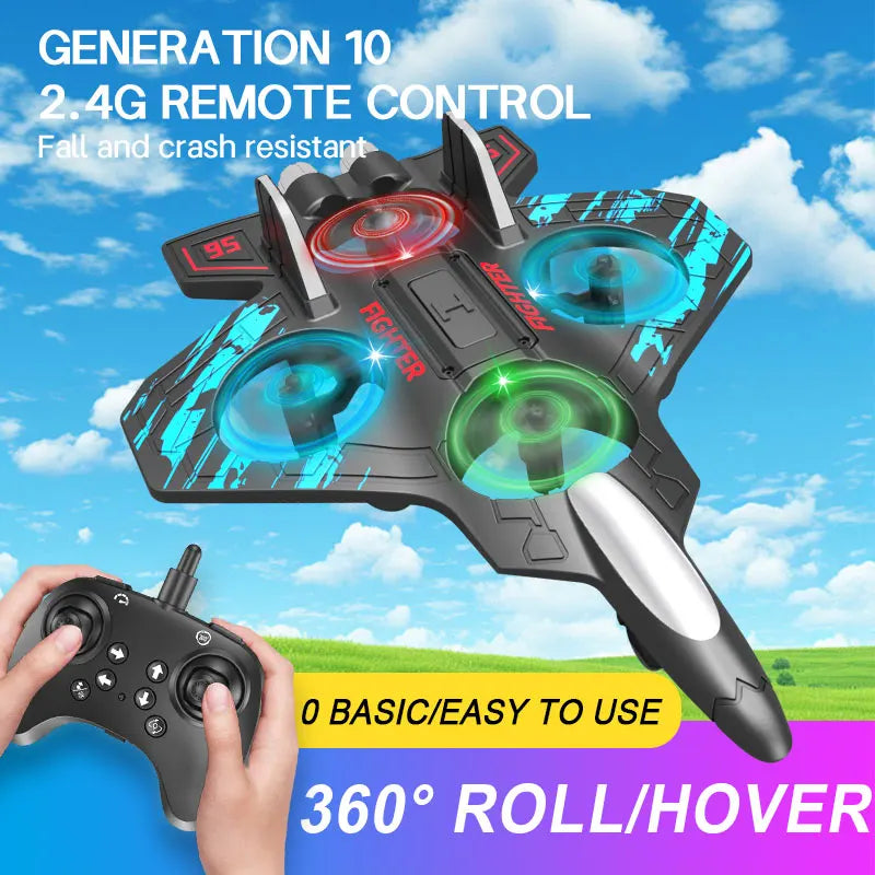 Glider Flying Jet Plane Stunt Helicopter RC Hobby 2.4G Remote Control Foam Fighter Airplane Toy with Lights