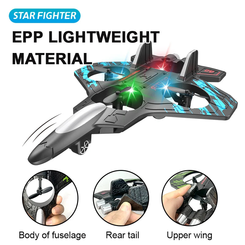 Glider Flying Jet Plane Stunt Helicopter RC Hobby 2.4G Remote Control Foam Fighter Airplane Toy with Lights