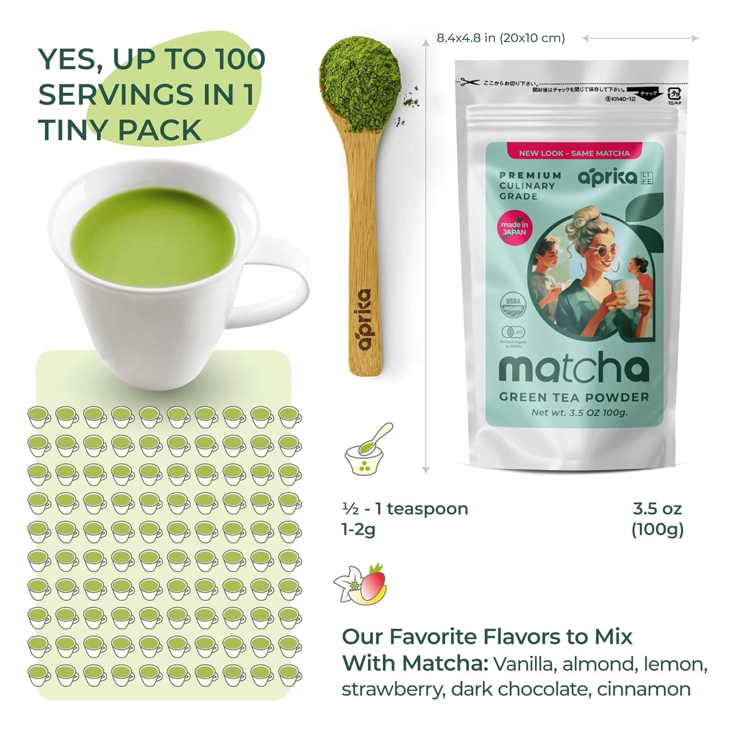 Matcha Powder from Japan, Organic Matcha Green Tea Powder, No Sugar Added Matcha Tea Powder for Matcha Latte, Japanese Green Tea Matcha - Premium Culinary Grade Te Matcha Organic - 3.5 Oz/ 100G - by
