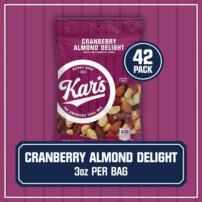 Kar’S Nuts Cranberry Almond Delight Trail Mix, 3 Oz Individual Snack Packs - Bulk Pack of 42, Gluten-Free Snack Mix