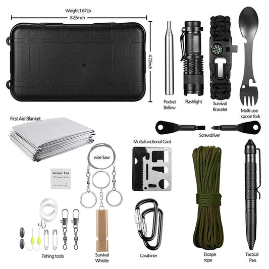 15 in 1 First Aid Survival Kit Set Camping Travel Multifunction Tactical Defense Equipment First Aid SOS Wilderness Adventure
