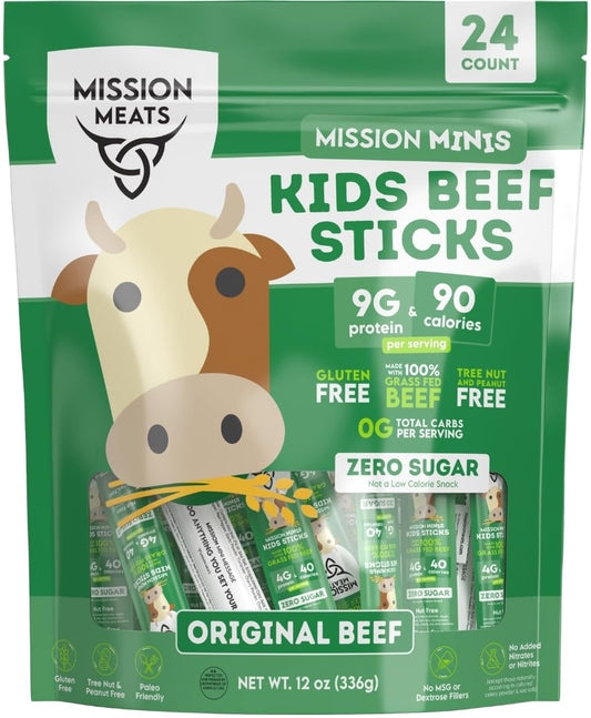 Kids Beef Sticks – 100% Grass Fed & Pasture Raised, Healthy Snacks for Kids and Toddlers, Gluten & Nut Free, Non-Gmo, 0.5Oz, 24 Count (Pack of 1)