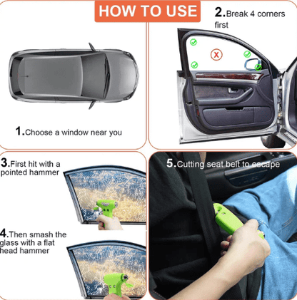 6-In-1 Car Safety Hammer (Glow-In-Dark), Emergency Escape Tool with Window Breaker and Seat Belt Cutter for First Responders and Roadside Safety Kits