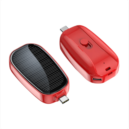 Solar Keychain Mini Power Bank Portable Powerbank Compact Phone Charger Mini Power Bank TYPE-C Backup Emergency Power 1200Mah