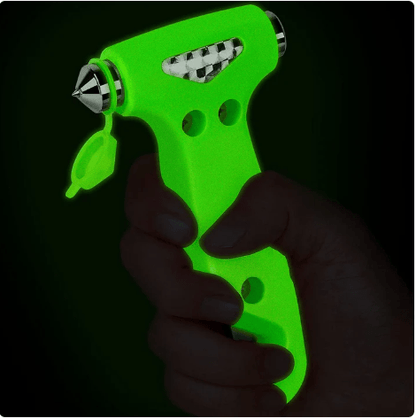 6-In-1 Car Safety Hammer (Glow-In-Dark), Emergency Escape Tool with Window Breaker and Seat Belt Cutter for First Responders and Roadside Safety Kits
