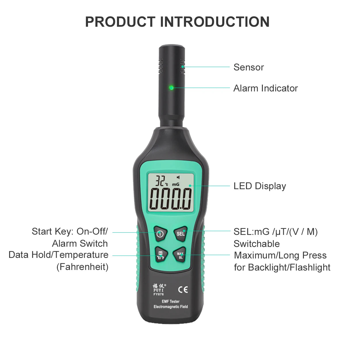 FUYI Radiation Dosimeter EMF Meter Electromagnetic Radiation Detector Household High Precision Wave Radiation Tester Monitor