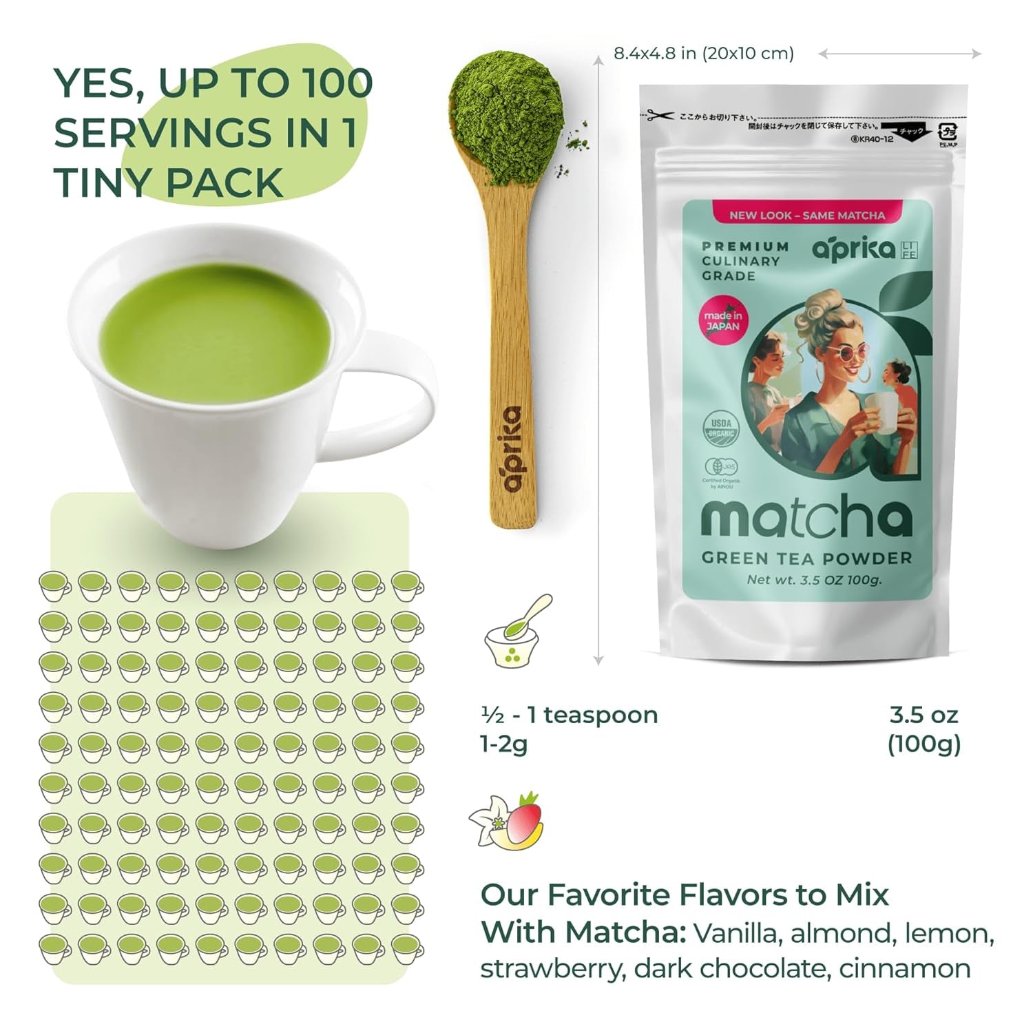 Matcha Powder from Japan, Organic Matcha Green Tea Powder, No Sugar Added Matcha Tea Powder for Matcha Latte, Japanese Green Tea Matcha - Premium Culinary Grade Te Matcha Organic - 3.5 Oz/ 100G - by